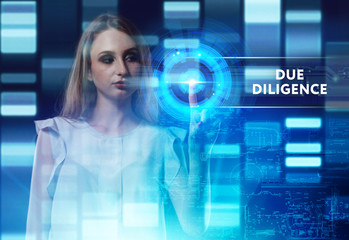 The concept of business, technology, the Internet and the network. A young entrepreneur working on a virtual screen of the future and sees the inscription: Due diligence