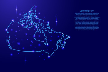 Map Canada from the contours network blue, luminous space stars of vector illustration