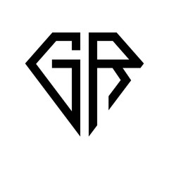 initial letters logo gr black monogram diamond pentagon shape