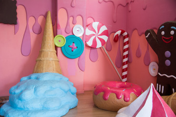 Confectionery style, colorful fake big sweets