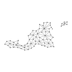 Saint Martin map of polygonal mosaic lines network, rays and dots vector illustration.