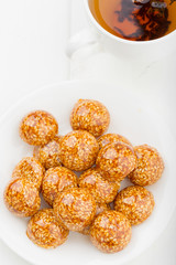 Handmade sesame candy in sugar caramel