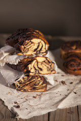 Rustic Chocolate Cakes on Wooden Table
