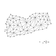 Yemen map of polygonal mosaic lines network, rays and dots vector illustration.