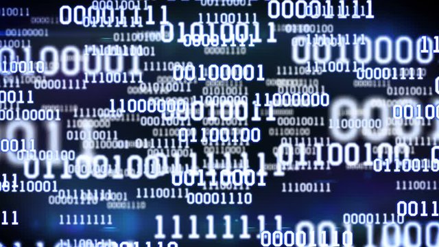 binary code screen listing table on Blue background