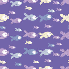 Seamless vector background with decorative fish. Hand-drawing. Textile rapport.
