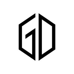 initial letters logo go black monogram hexagon shape vector