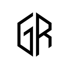 initial letters logo gr black monogram hexagon shape vector