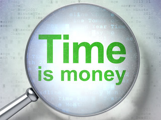 Timeline concept: Time Is money with optical glass