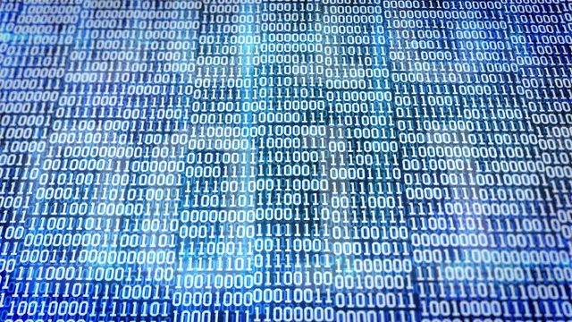 Abstract binary code screen listing table on Blue background