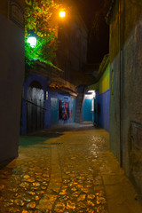 night scene in moroccan town chefchaouen