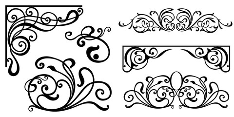 Set of vintage baroque ornament, corner. Retro pattern antique style acanthus. Decorative design element filigree calligraphy vector. - stock vector