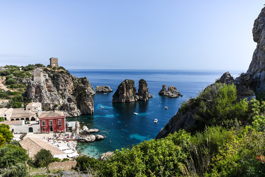 Bay of Tonara di Scopello at the Mediterranean Sea in Sicily Italy