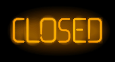 Closed realistic neon inscription. Light sign on black background. Can be used for advertising and promotion, design flyer or placard.