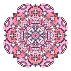 Decorative mandala isolated on white background. Colored indian ornament. Vector illustration. Hand drawn background. Elements for your design.