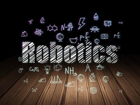 Science concept: Robotics in grunge dark room