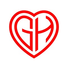 initial letters logo gh red monogram heart love shape