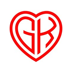 initial letters logo gk red monogram heart love shape