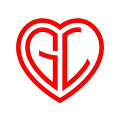 initial letters logo gl red monogram heart love shape