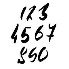 Set of calligraphic ink numbers. Dry brush lettering. Vector illustration.