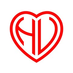 initial letters logo hu red monogram heart love shape