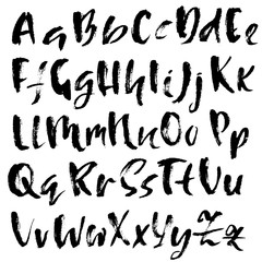 Hand drawn dry brush font. Modern brush lettering. Grunge style alphabet. Vector illustration.