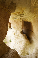 View from the cave to the Uchhisar valley. Cappadocia, Turkey