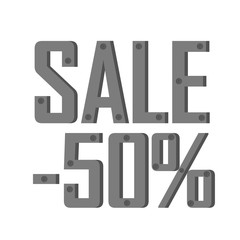 Iron inscription discount for minus fifty percent on a white background. Sale, discount, offer