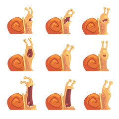 Cute cartoon snails showing different emotions set, funny snail characters vector Illustrations © topvectors