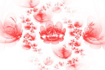 Abstract pink flowers on a white background. Fractal art. Computer generated image.