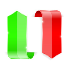 Red and green arrows. 3d shiny icons with transparent shadow