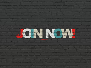 Fototapeta premium Social media concept: Join now! on wall background