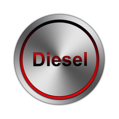 Button Diesel metallic silber mit rotem glow Effekt