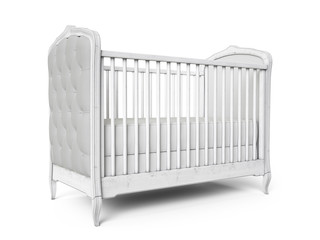 Baby cot woodden vintage design isolated on white. 3d render