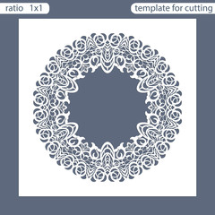 Laser cut wedding invitation card template.  Cut out the paper card with lace pattern.  Greeting card. Photo frame are laser cut from a plate. Vector.