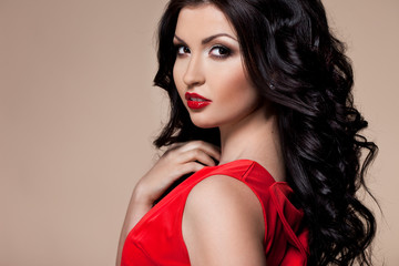 Fototapeta premium beautiful woman in red dress