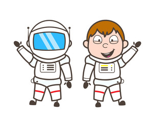 Cartoon Astronaut With and Without Helmet Vector Illustration