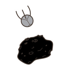 Alien Ship Moving Forward to Asteroid Vector Illustration