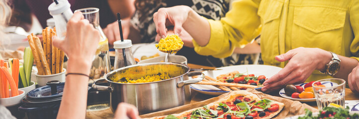 Communal table with healthy food