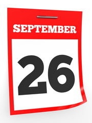 September 26. Calendar on white background.