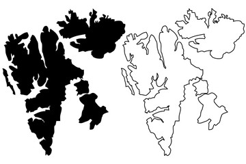 Svalbard map vector illustration, scribble sketch Spitsbergen Islands