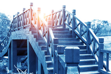 old wooden bridge in deep forest, natural vintage background