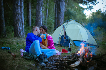 Adventure couple. Camping couple. Love story. Fashion photo.