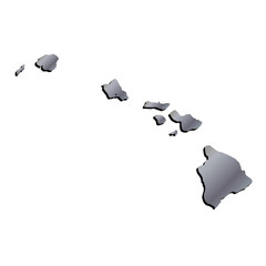 3D Hawaii, State USA Aluminium map with black shadow