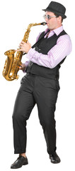 Man playing on a saxophone