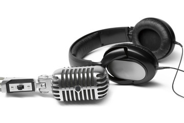 Retro microphone and headphones