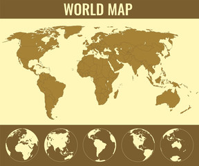 Fototapeta na wymiar World Map with Globes. Infographic map. Vector