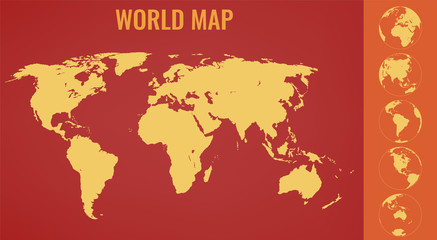 World Map with Globes. Infographic map. Vector