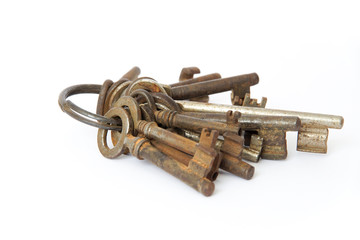 old keys on white background
