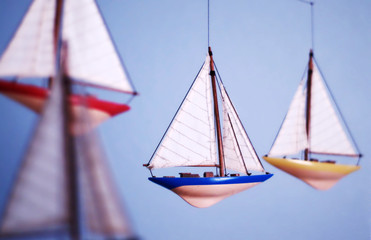 Hanging mobile sailboats for a nursery